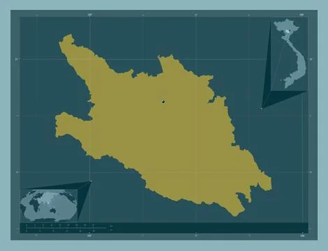 Hoa Binh, Vietnam. Solid color shape. Locations of major cities of the region 库存插图