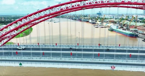 Hoang Van Thu bridge in Hai Phong, Vietnam in the morning Stock Footage 342370056