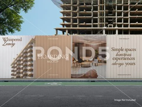 Hoarding Mockup on Construction Site Plantilla PSD