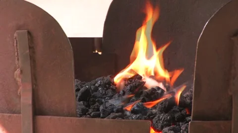 Hoat Burning Flaming Coals Stock Footage