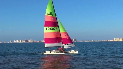 Hobbie Cat sailing inside the Mar Menor in Spain. Stock Footage 119009754