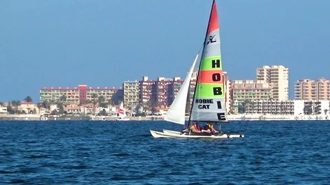Hobbie Cat sailing inside the Mar Menor in Spain. Stock Footage 119009854