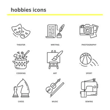 Hobbies vector icons set Stock Illustration