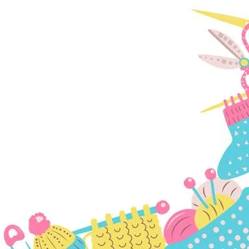 Hobby accessories knitting vector frame illustration on white background Illustrazione stock