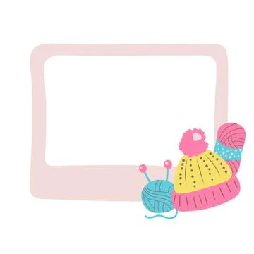 Hobby accessories knitting vector frame illustration on white background Stock Illustration