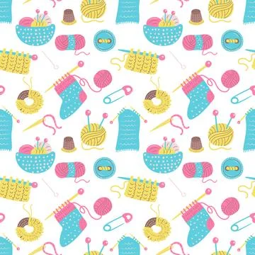 Hobby accessories knitting vector seamless pattern Illustrazione stock