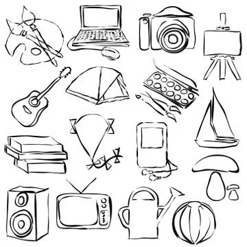 Hobby doodle images Stock Illustration