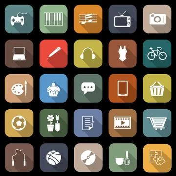 Hobby flat icons with long shadow Stock Illustration