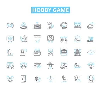 Hobby game linear icons set. Chess, Scrabble, Monopoly, Risk, Catan, Dungeons Stock Illustration