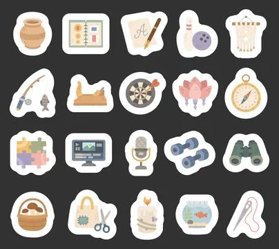 Hobby set featuring pottery calligraphy bowling Stock Illustration