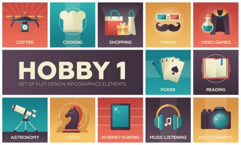 Hobby - set of flat design infographics elements 스톡 일러스트
