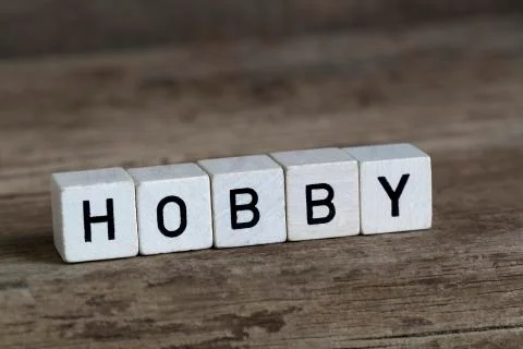 Hobby, written in cubes Foto stock