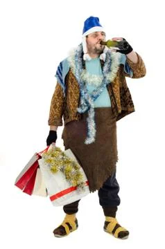 Hobo shopper drinking wine 库存照片