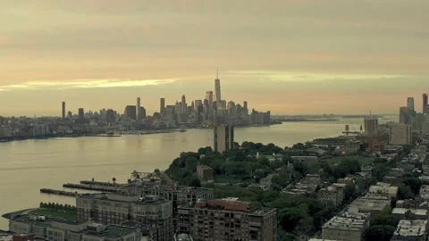 Hoboken Manhattan Drone.4K Stock Footage 160931503