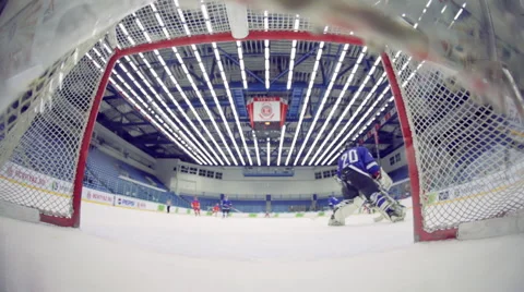 Hockey attack ends in a goal view from gate Video stock 48219061