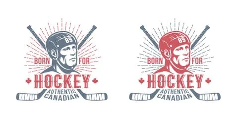 Hockey canadian badge with player and sticks Stock Illustration