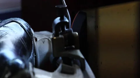 Hockey closeup skate getting sharpened with lots of sparks Stock Footage 56861311