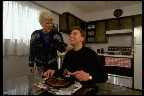 Hockey: Feature. Portrait of Canucks Petr Nedved w. his mother Sonja.; Casual.;, Stock Photos