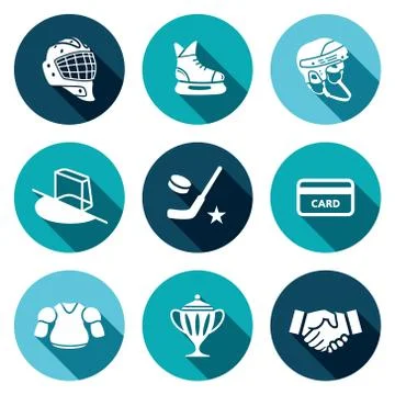 Hockey flat icon set Stock Illustration
