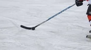 Hockey Game On The Frozen Lake. Winter Sport Stock Footage