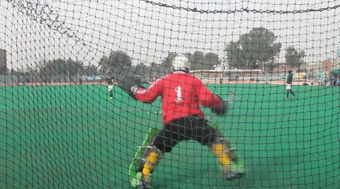 Hockey Goal Keeper Practicing Stock Footage 46068073