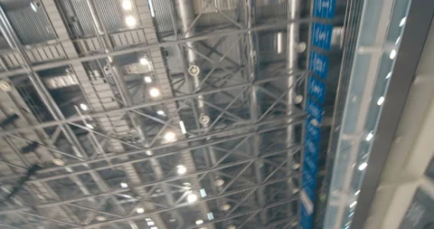Hockey ice stadium ceiling with ventilation system, ceiling beams and lighting  Stock Footage 119543132