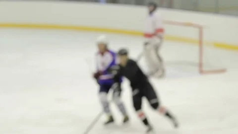 Hockey player hurry on own goal at rival team attack Stock Footage