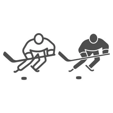Hockey player line and solid icon, Winter sport concept, Playing hockey sign on Illustrazione stock