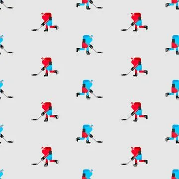 Hockey player pattern seamless. ice hockey background. Baby fabric texture Stock Illustration