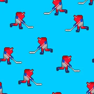 Hockey player pixel art pattern seamless. 8 bit ice hockey background. pixe.. Stock Illustration