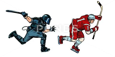 Hockey player. riot police with a baton Stock Illustration
