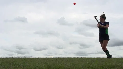 Hockey player strikes ball and celebrates. Vídeo Stock 59188754