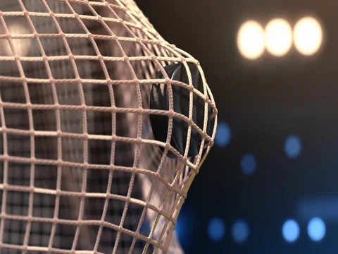 Hockey puck flies into the net Stock Footage 80231275
