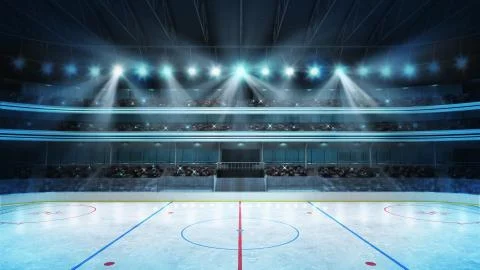 Hockey stadium with fans crowd and an empty ice rink  Stock Illustration