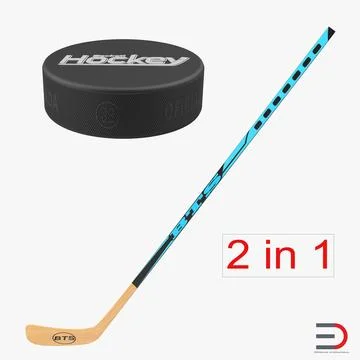 Hockey Stick and Puck 3D Model