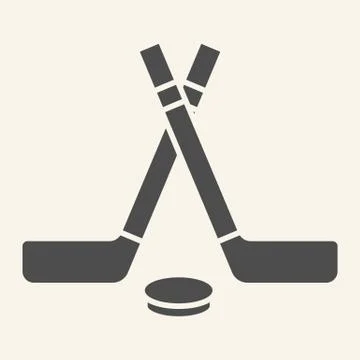 Hockey sticks solid icon. Winter sport signs glyph style pictogram on beige Stock Illustration