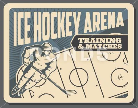 Hockey training and matches on ice arena poster Stock Illustration