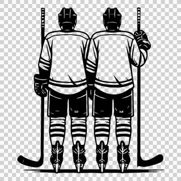 Hockey Two Players Back View standing sticks イラスト素材