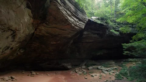 Hocking Hills Ash Cave Aerial Fly Backwards. Lush Dreamy Landscape Stock Footage 256172425