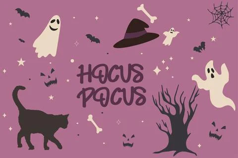 Hocus Pocus art a stylish set in modern art style looks great on fabric, text Stock Illustration