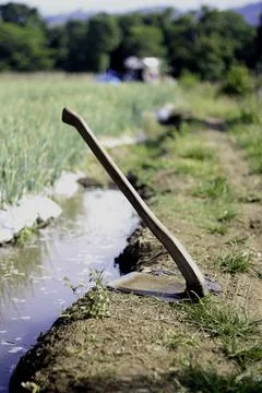 Hoe at The Edge of The Garden Stock Photos