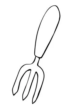Hoe like fork. Hand drawn outline vector illustration in doodle style, isolat Stock Illustration