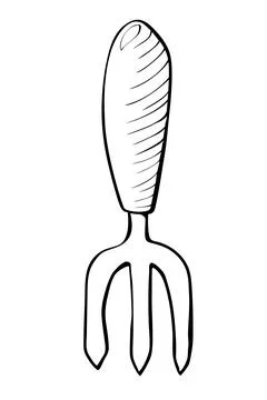 Hoe like fork. Hand drawn outline vector illustration in doodle style, isolat Stock Illustration