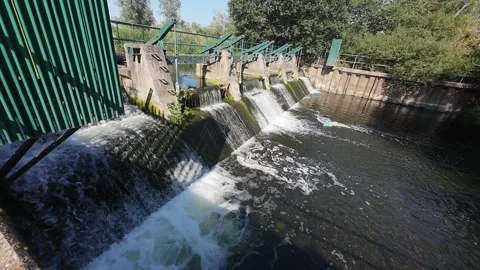 Hoe Mill weir and waterfalls in slow motion with natural wild swimming pool. Stock Footage 341859524