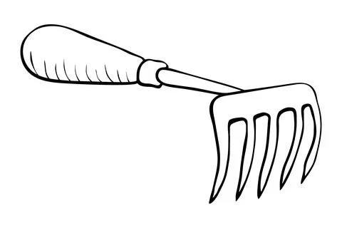 Hoe like small rake. Hand drawn outline vector illustration in doodle style,  Stock Illustration