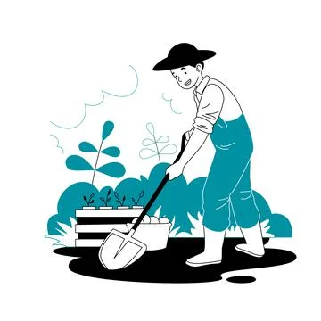 Hoeing In The Garden Stock Illustration