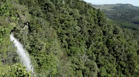 Hogsback. Pan left from waterfall to  view of Eastern CApe Stock Footage 59941279