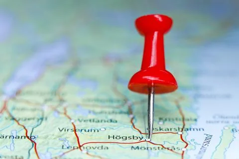 Hogsby, Sweden pin on map Stock Photos