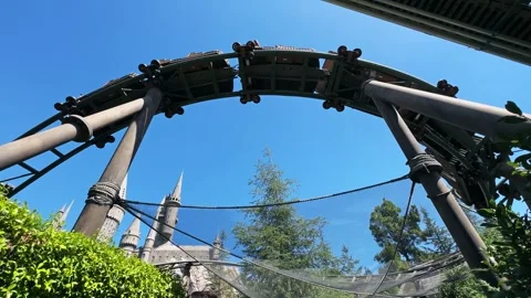 Hogwarts Castle Roller Coaster Ride at Universal Studios Hollywood Video stock 342221415