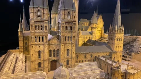 Hogwarts Castle Scale Model inside the Harry Potter Studio Tour in London Stock Footage 326660449
